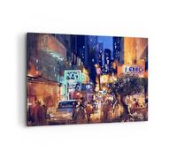 Impression sur Toile 100x70cm Tableaux Voiture personnes restaurant vie nocturne