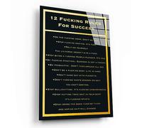 Impression sur toile 12 Fucking Rules For Success - Citation de motivation - Décoration murale - Décoration de bureau - Art moderne inspirant - Panneau de motivation