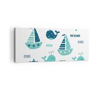 Impression sur Toile 120x50cm Tableaux Baleines navires enfants étoiles de mer