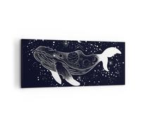 Impression sur Toile 120x50cm Tableaux Image Baleine Noir Et Blanc Graphiques