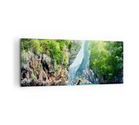 Impression sur Toile 120x50cm Tableaux Image Bateau falaises nature rochers
