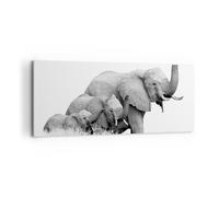 Impression sur Toile 120x50cm Tableaux Image Éléphants Famille Noir Et Blanc