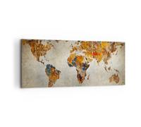 Impression sur Toile 120x50cm Tableaux Image Monde Carte Continents Géographie