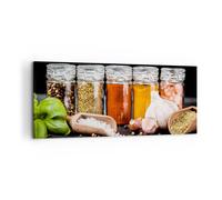 Impression sur Toile 120x50cm Tableaux Image Photo Épices ail bois sel