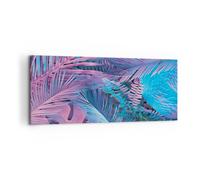 Impression sur Toile 120x50cm Tableaux Image Photo Feuilles Rose Bleu Decoration