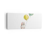 Impression sur Toile 120x50cm Tableaux Image Photo Lapin Ballons Pour Enfants