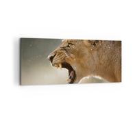 Impression sur Toile 120x50cm Tableaux Image Photo Lion Lionne Crocs Decoration