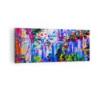 Impression sur Toile 120x50cm Tableaux Image Photo Maison fleurs rue ciel