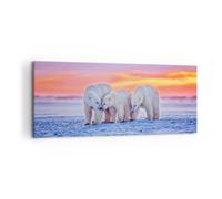 Impression sur Toile 120x50cm Tableaux Image Photo Ours Hiver Neige famille