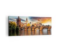 Impression sur Toile 120x50cm Tableaux Image Photo Prague pont histoire rivière