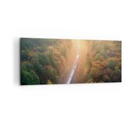 Impression sur Toile 120x50cm Tableaux Image Photo Rail Automne Soleil