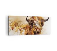 Impression sur Toile 120x50cm Tableaux Image Photo Taureau Scotch Aquarelle