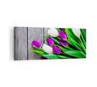 Impression sur Toile 120x50cm Tableaux Image Photo Tulipes bois bouquet fleurs