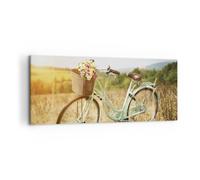 Impression sur Toile 120x50cm Tableaux Image Photo Vélo Prairies Fleurs