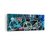 Impression sur Toile 120x50cm Tableaux Image Photo Vélos Graffiti Rue mur