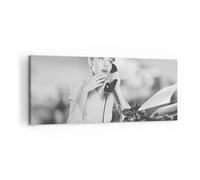 Impression sur Toile 120x50cm Tableaux Image Vintage Noir Et Blanc Téléphoner