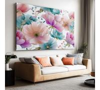 Impression sur Toile 120x80cm, Image sur Toile Affiche Aquarelle Plantes Tulipes Tableau Decoration Murale Salon Chambre Coucher Salle de Bains Toiles Peinture