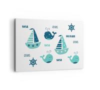 Impression sur Toile 120x80cm Tableaux Baleines navires enfants étoiles de mer