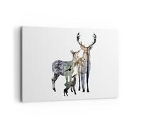 Impression sur Toile 120x80cm Tableaux Deer famille sauvagerie illustration