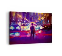 Impression sur Toile 120x80cm Tableaux futuriste graphiques ville éclairage