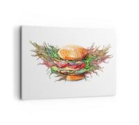 Impression sur Toile 120x80cm Tableaux Illustration nourriture hamburger pain