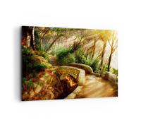 Impression sur Toile 120x80cm Tableaux Image Chemin pont en pierre forêt automne