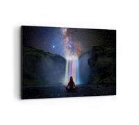 Impression sur Toile 120x80cm Tableaux Image Chute D'Eau Les Étoiles Méditation
