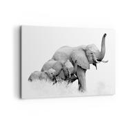 Impression sur Toile 120x80cm Tableaux Image Éléphants Famille Noir Et Blanc