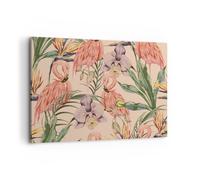 Impression sur Toile 120x80cm Tableaux Image Flamingos Plantes oiseaux exotiques