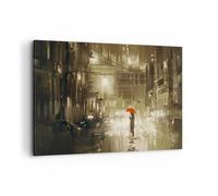Impression sur Toile 120x80cm Tableaux Image illustration désastre Rue Pluie