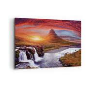 Impression sur Toile 120x80cm Tableaux Image Kirkjufell Chute D'Eau Montagne