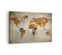 Deco Décoration Salon Monde Carte Continents Géographie Moderne Impression sur Toile 120x80cm Image Tableau Decoration Murale Chambre Horizontal Art Wall Tableaux Decoratifs Muraux AA120x80-2783