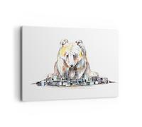 Impression sur Toile 120x80cm Tableaux Image Ours Jouets Jouer Illustration