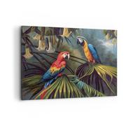 Impression sur Toile 120x80cm Tableaux Image Photo Ara Perroquets Palmiers