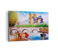 Impression sur Toile 120x80cm Tableaux Image Photo Bateau rivière pont dessin