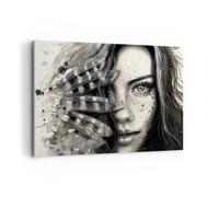 Impression sur Toile 120x80cm Tableaux Image Photo Femme Plumes Lèvres art.