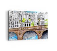 Impression sur Toile 120x80cm Tableaux Image Photo France pont dessin Decoration