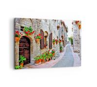 Impression sur Toile 120x80cm Tableaux Image Photo Italie rue fleurs histoire
