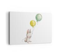 Impression sur Toile 120x80cm Tableaux Image Photo Lapin Ballons Pour Enfants