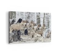Impression sur Toile 120x80cm Tableaux Image Photo Meute Loups Hiver Decoration