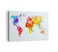 Impression sur Toile 120x80cm Tableaux Image Photo Monde Carte Coloré continents