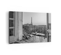 Impression sur Toile 120x80cm Tableaux Image Photo Noir Et Blanc Paris Balcon