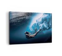 Impression sur Toile 120x80cm Tableaux Image Photo Plongée Femme Vagues