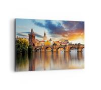 Impression sur Toile 120x80cm Tableaux Image Photo Prague pont histoire rivière