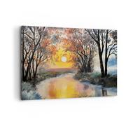 Impression sur Toile 120x80cm Tableaux Image Photo Rivière Soleil Arbres