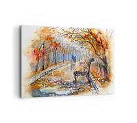 Impression sur Toile 120x80cm Tableaux Image Photo Sentier banc automne femme