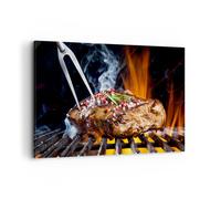 ARTTOR Tableau Décoratif sur Toile 120x80 cm Cuisine - 2865 | Steak Gril Flammes Impression sur Toile Grand Décoration Murale Art Mural Toile Imprimée Salon Chambre Cuisine ARTTOR