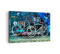 Impression sur Toile 120x80cm Tableaux Image Photo Vélos Graffiti Rue mur