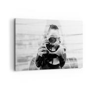 Impression sur Toile 120x80cm Tableaux Image Photographe Noir Et Blanc Double