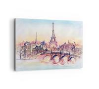 Impression sur Toile 120x80cm Tableaux Image Pont Eiffle Illustration France